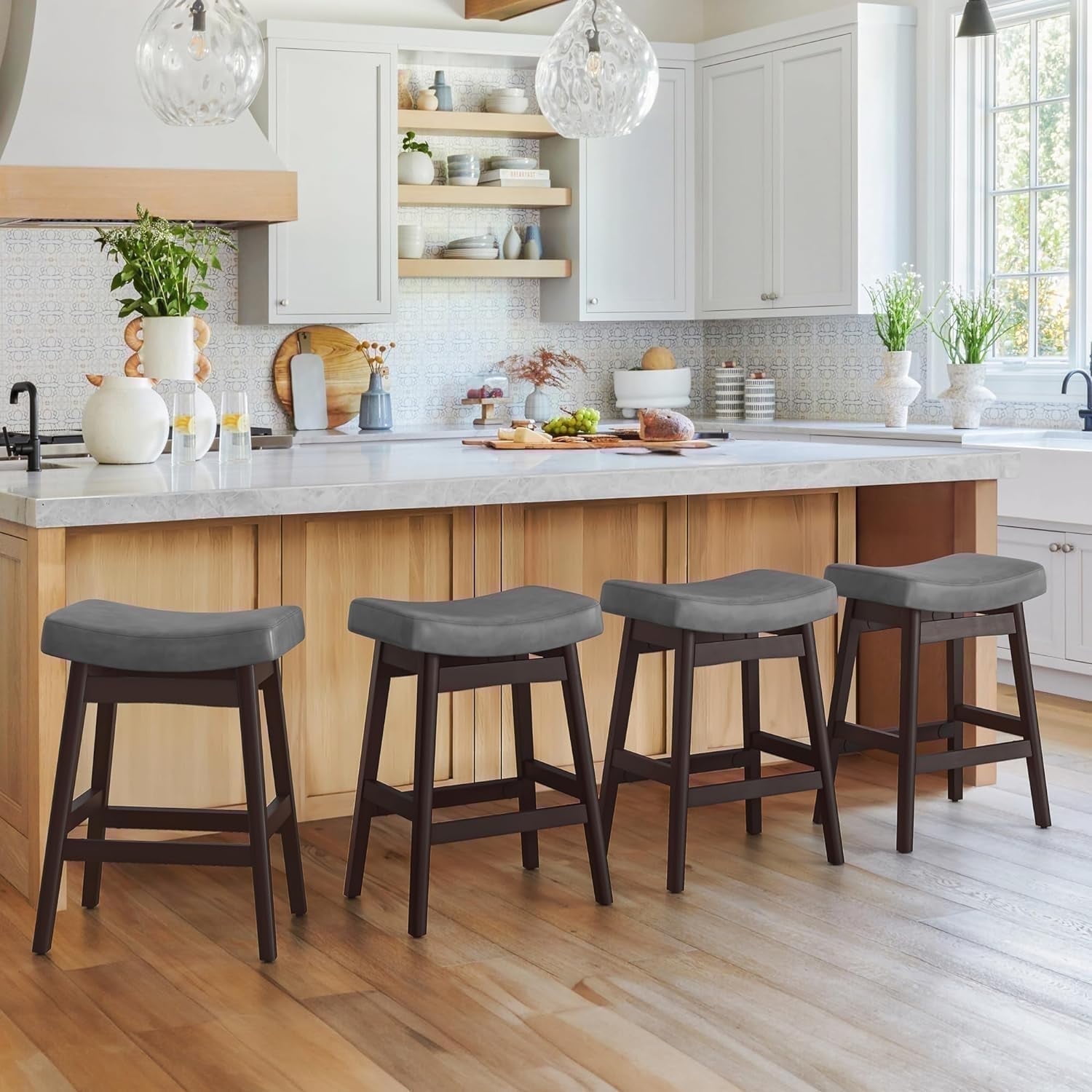 Dycanpo Saddle Seat Counter Height Bar Stools Set of 4 for Kitchen Counter, Dining, 24in, Dark Gray