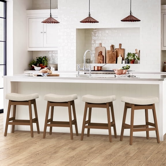 Dycanpo Saddle Seat Counter Height Bar Stools Set of 4 for Kitchen, Dining, 24in, Linen