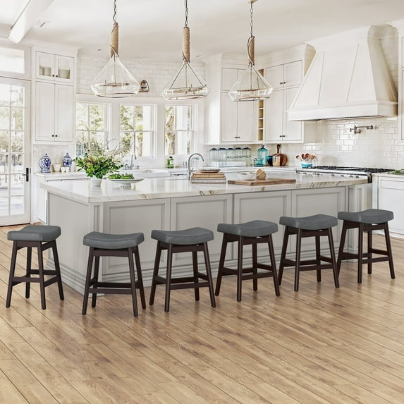 Dycanpo Saddle Seat Counter Height Bar Stools Set of 6 for Kitchen, Dining, 24in, Dark Gray-Faux Leather