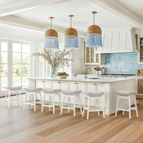 Dycanpo Saddle Seat Counter Height Bar Stools Set of 6 for Kitchen, Dining, 24in, Grayish-White Linen