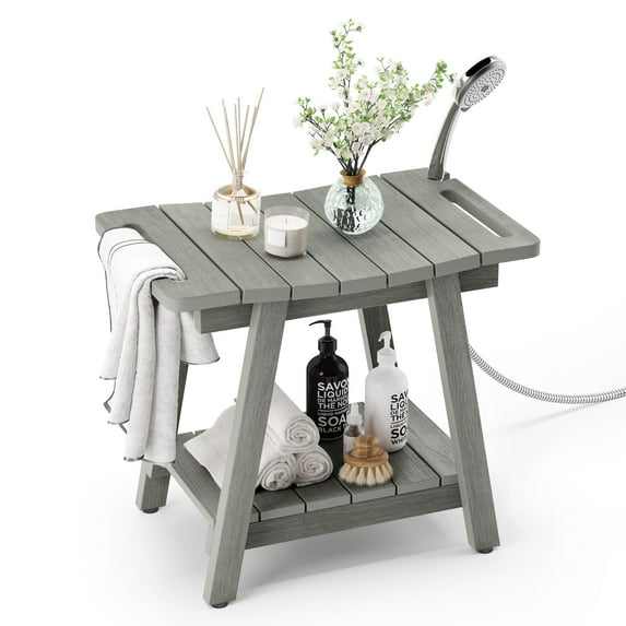 Dycanpo Shower Chair for Bathtub, Waterproof Non-Slip Shower Bench with Armrests/Storage Shelf,Gray