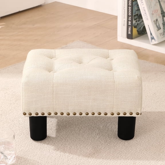 Dycanpo Small Foot Stool Ottoman, Rectangle Foot Stools with Non-Slip Pads, Footstool for Living Room, 9''H,Beige Linen