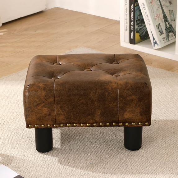 Dycanpo Small Foot Stool Ottoman, Rectangle Foot Stools with Non-Slip Pads, Footstool for Living Room, 9''H,Brown