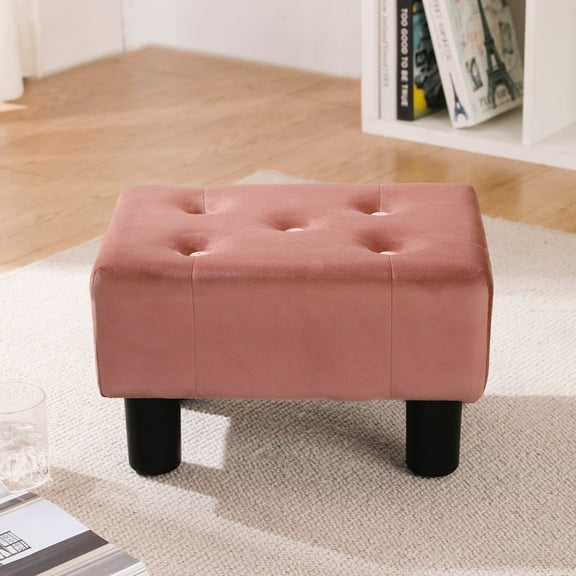 Dycanpo Small Foot Stool Ottoman, Rectangle Foot Stools with Non-Slip Pads, Footstool for Living Room, 9''H,Pink