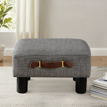 Dycanpo Small Foot Stool with Handle, Modern Linen Padded, for Living Room, Grey
