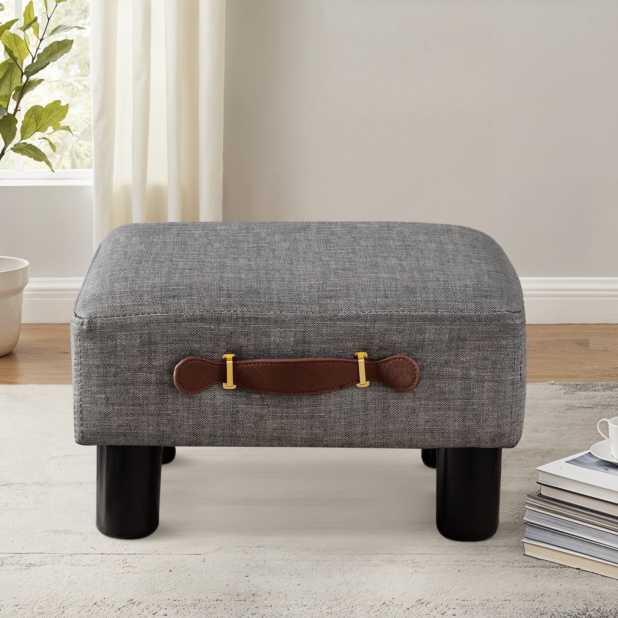 Dycanpo Small Foot Stool with Handle, Modern Linen Padded, for Living ...