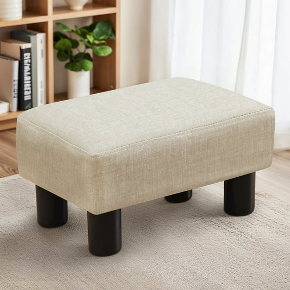 Dycanpo Small Rectangle Foot Stool Footrest Ottoman Stool with Faux Leather for Couch, Beige
