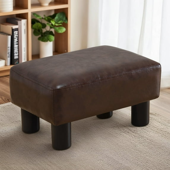 Dycanpo Small Rectangle Foot Stool Footrest Ottoman Stool with Faux Leather for Couch, Brown