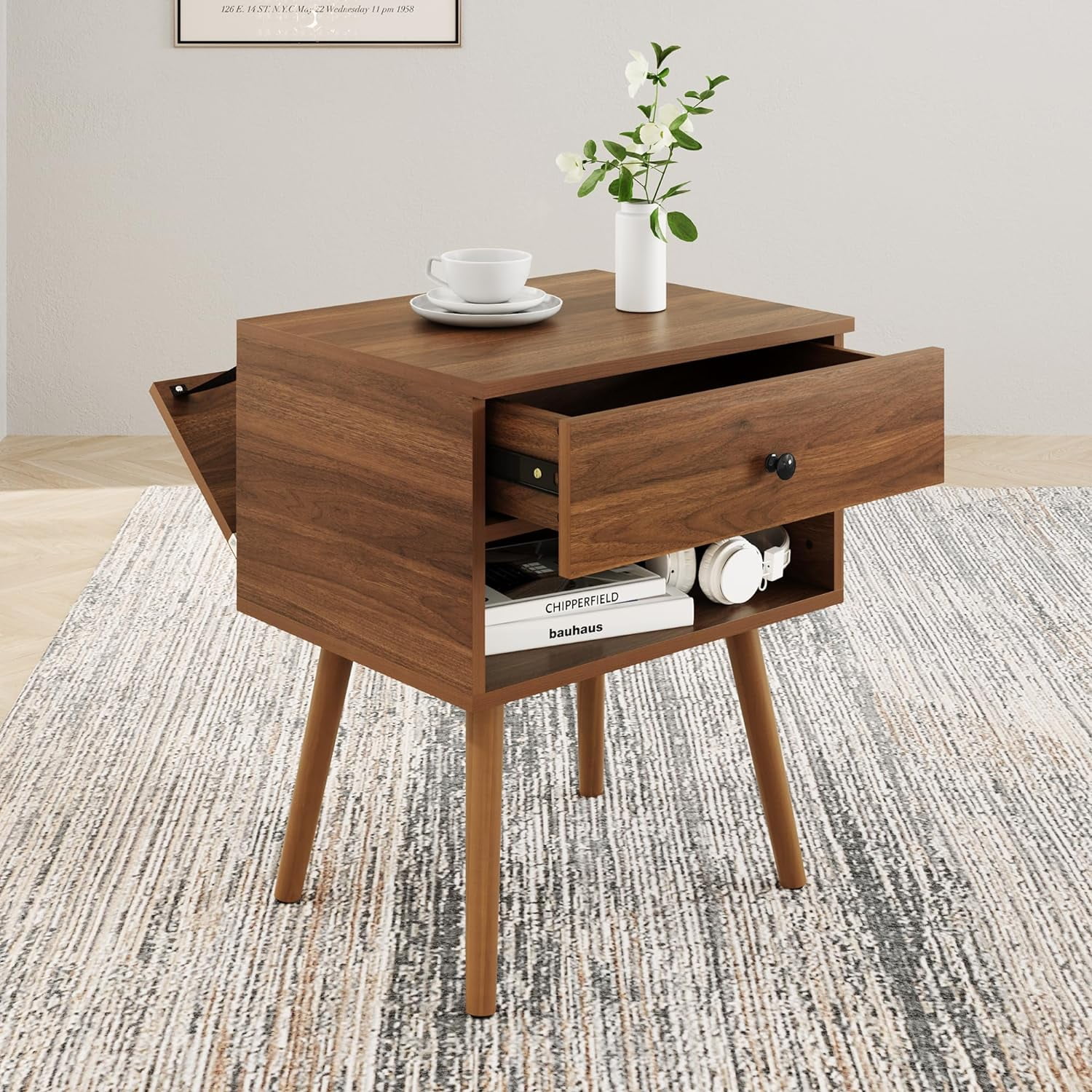 Dycanpo Storage Nightstands with Wood Legs, Modern Hidden Compartment