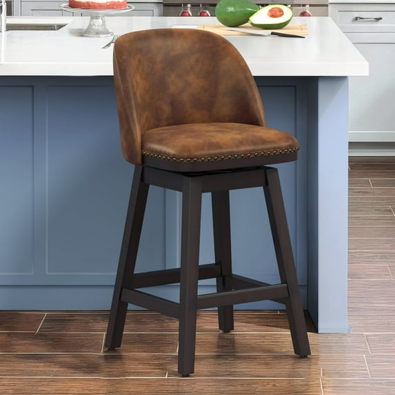 Dycanpo Swivel Bar Stool, 26" Counter Height Bar Stools with Back & footrest for Kitchen, Brown