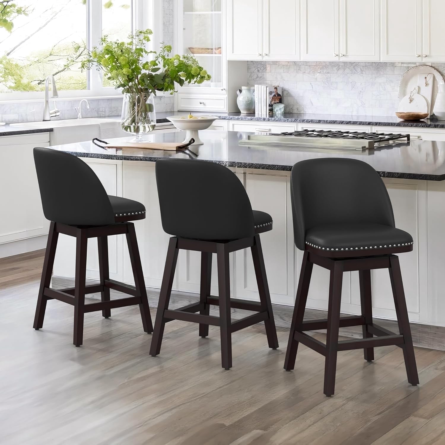 Dycanpo Swivel Bar Stools Set of 3, 26" Counter Stools with Back ...