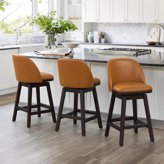 Dycanpo Swivel Bar Stools Set of 3, 26" Counter Stools with Back & Footrest for Kitchen, Brown