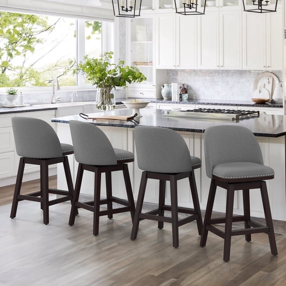 Dycanpo Swivel Bar Stools Set of 4, 26" Counter Stools with Back & Footrest for Kitchen, Gray