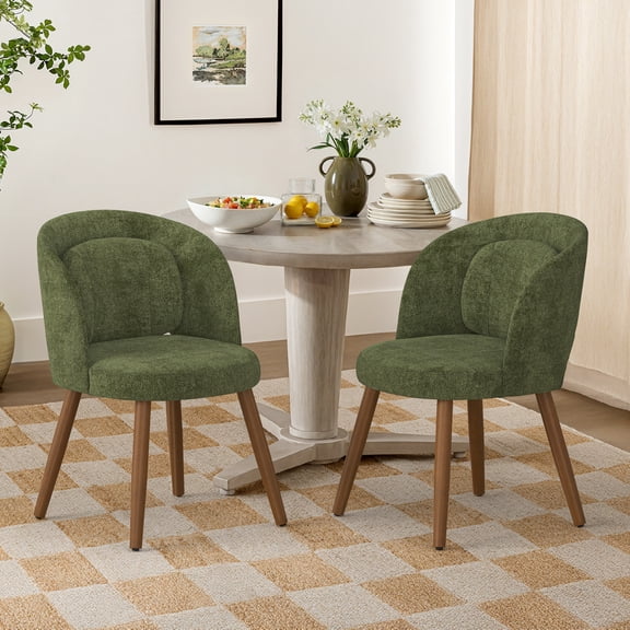Dycanpo Upholstered Dining Chairs Set of 2, Wooden Dining Side Chairs with Curved Backrest & Individual Back Cushion, Green