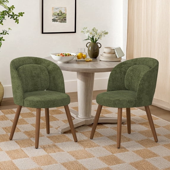Dycanpo Upholstered Dining Chairs Set of 2, Wooden Dining Side Chairs with Curved Backrest & Individual Back Cushion, Green Color