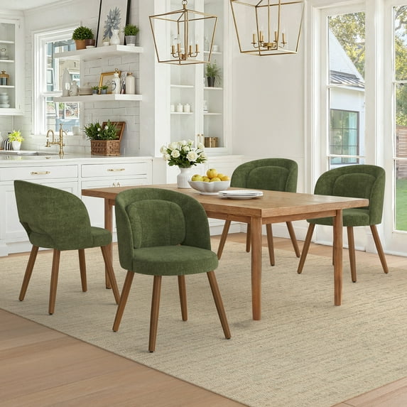 Dycanpo Upholstered Dining Chairs Set of 4, Wooden Dining Side Chairs with Curved Backrest & Individual Back Cushion, Green