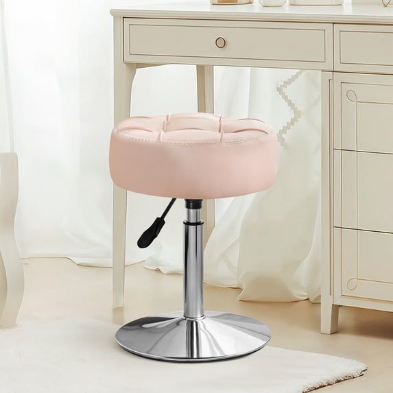 Dycanpo Vanity Stool Adjustable Swivel Vanity Chair with Faux Leather for Home Makeup Room, Pink
