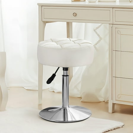 Dycanpo Vanity Stool Adjustable Swivel Vanity Chair with Faux Leather for Home Makeup Room, White