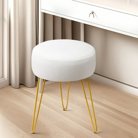 Dycanpo Vanity Stool for Makeup Room, Round Ottoman Foot Stool, Velvet Footrest Vanity Chair, Beige