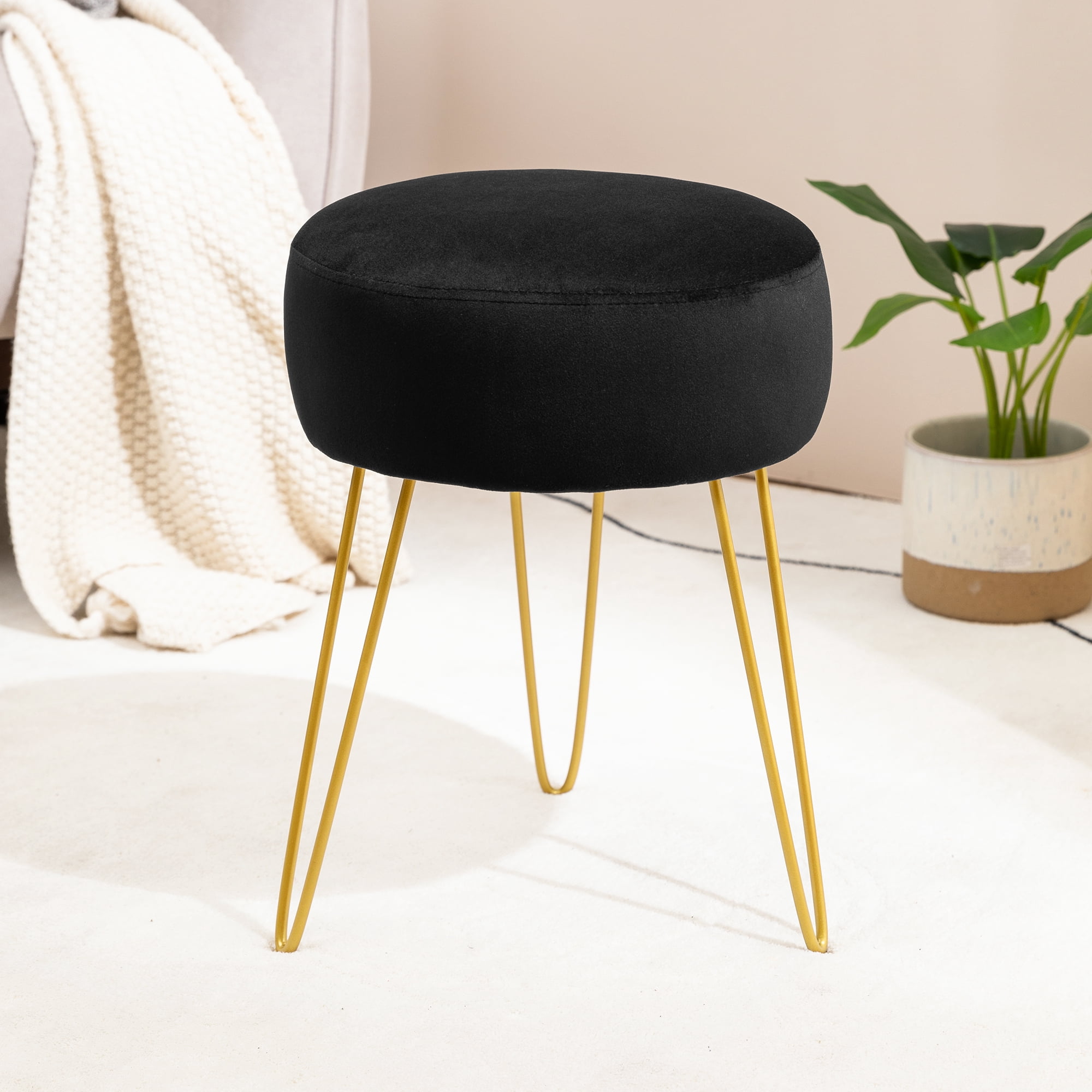 Dycanpo Vanity Stool for Makeup Room, Round Ottoman Foot Stool, Velvet ...