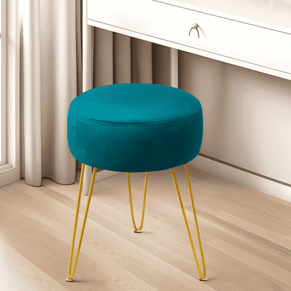 Dycanpo Vanity Stool for Makeup Room, Round Ottoman Foot Stool, Velvet Footrest Vanity Chair, Teal