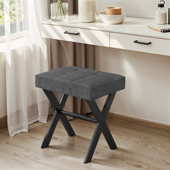 Dycanpo Vanity Stool with Metal X Legs, Small Ottomans or Footstools for Makeup Room, Carbon Gray