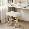 thumbnail image 1 of Dycanpo Vanity Stool with Metal X Legs, Small Ottomans or Footstools for Makeup Room, Linen-Sand, 1 of 12