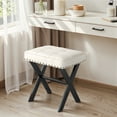 thumbnail image 1 of Dycanpo Vanity Stool with Metal X Legs, Small Ottomans or Footstools for Makeup Room, White Leather, 1 of 10