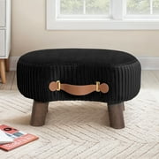 Dycanpo Velvet Compact Footstool with Padded Seat,Wooden Legs-Multipurpose Step Stool for Sofa & Living Room，Black