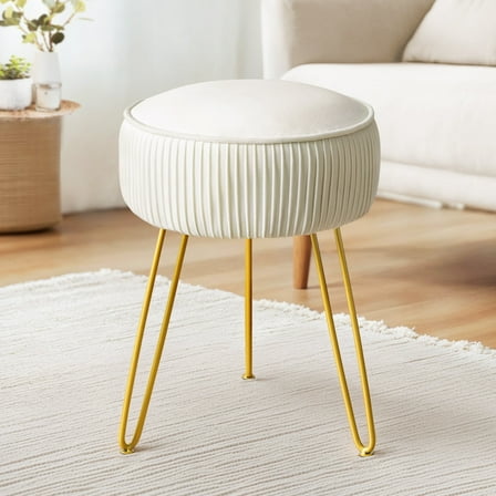 Dycanpo White Vanity Stool Vanity Chair with Velvet Upholstered, Metal Legs for Living Room, Adult