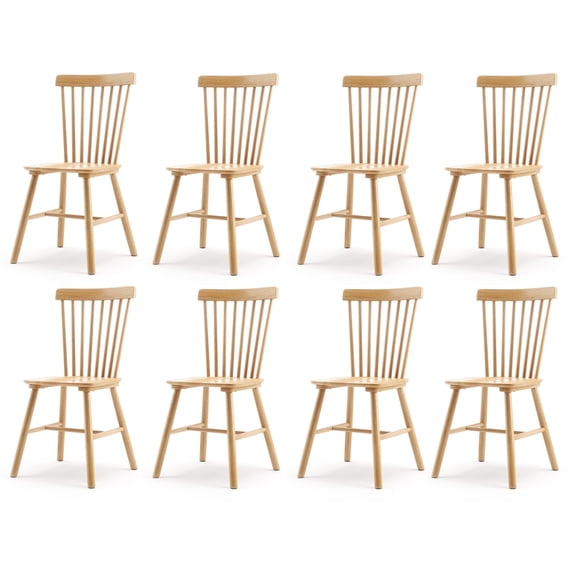 Dycanpo Wood Dining Chairs Set of 8 with Spindle Back for Kitchen and Dining Room, Natural Color
