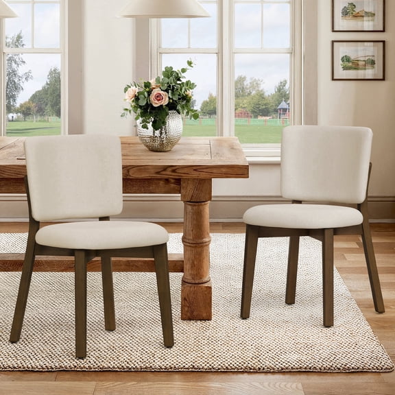 Dycanpo Wooden Dining Chairs Set of 2, Wide Back Kitchen Side Chairs for Modern Farmhouse Dining Room, Linen Upholstered and Dark Brown Legs