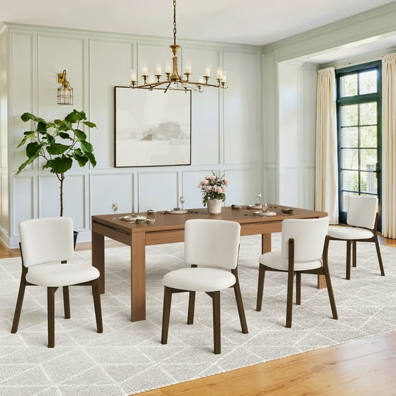 Dycanpo Wooden Dining Chairs Set of 4, Wide Back Kitchen Side Chairs for Modern Farmhouse Dining Room, Beige Upholstered and Dark Brown Leg