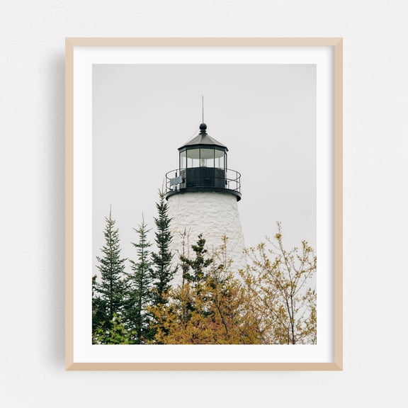 Dyce Head Lighthouse - Castine Maine Photography Lighthouse Coastal Nature Architecture Scenic Forest Autumn Oak Framed Wall Art Print 18 x 24 inches