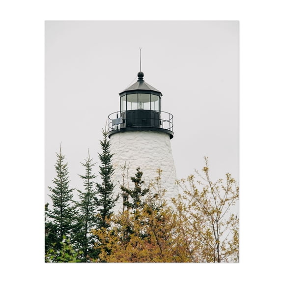 Dyce Head Lighthouse - Castine Maine Photography Lighthouse Coastal Nature Architecture Scenic Forest Autumn Unframed Wall Art Print 24 x 32 inches