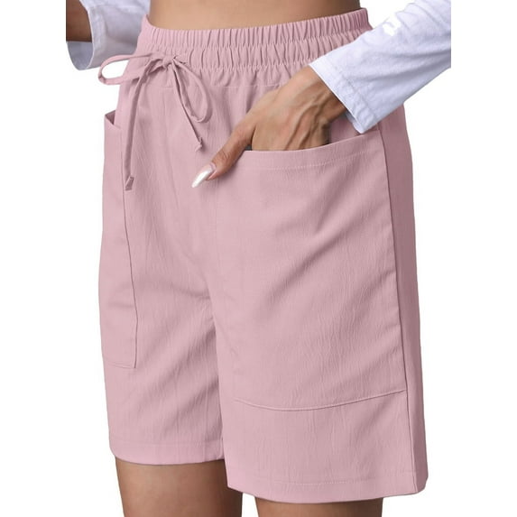 Dycnvjo Omen Casual Shorts Drawstring Comfy Elastic Waist Shorts Summer Pull on Short with Pockets Pink S