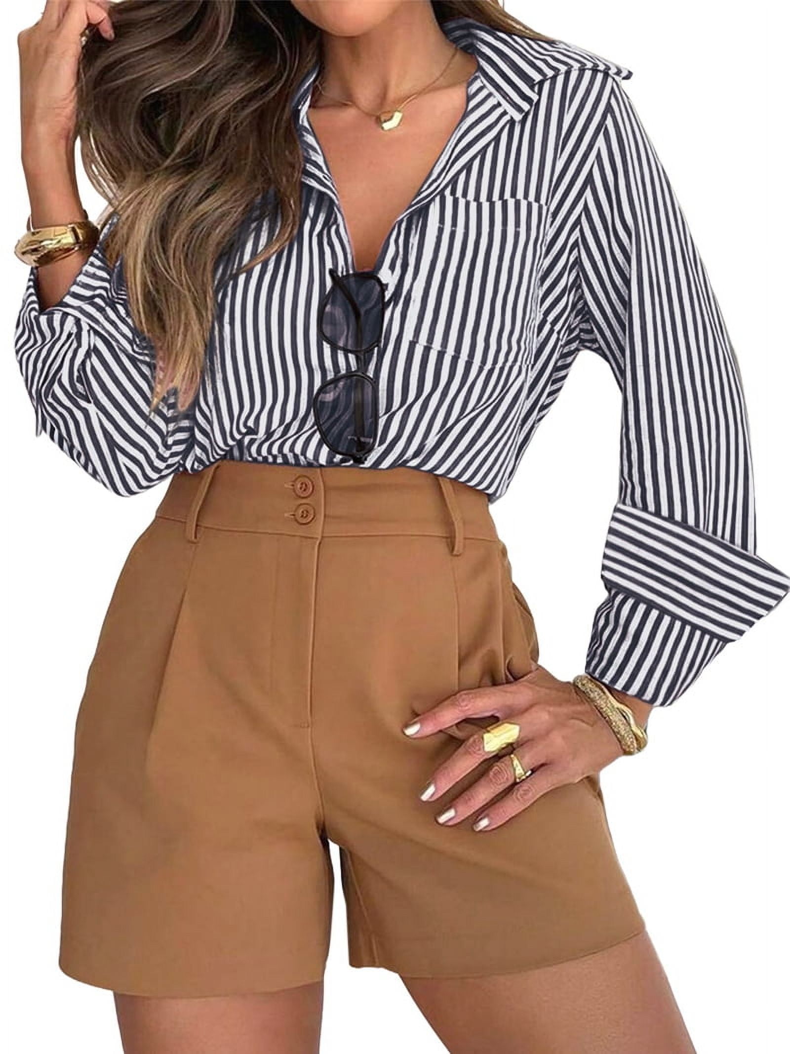 Dycnvjo Striped Button Down Shirts for Women Dress Shirts Long Sleeve ...