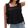 thumbnail image 1 of Dycnvjo Women Lace Vest Tanks Y2K Sleeveless Split Side Tie Tank Top Sheer Ruffle Shirt Summer Going Out Crop Tops Black L, 1 of 6