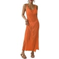 thumbnail image 1 of Dycnvjo Women'S Crochet Coverups Sleeveless Beachwear Dresses Side Slit Maxi Beachwear Orange One Size, 1 of 6