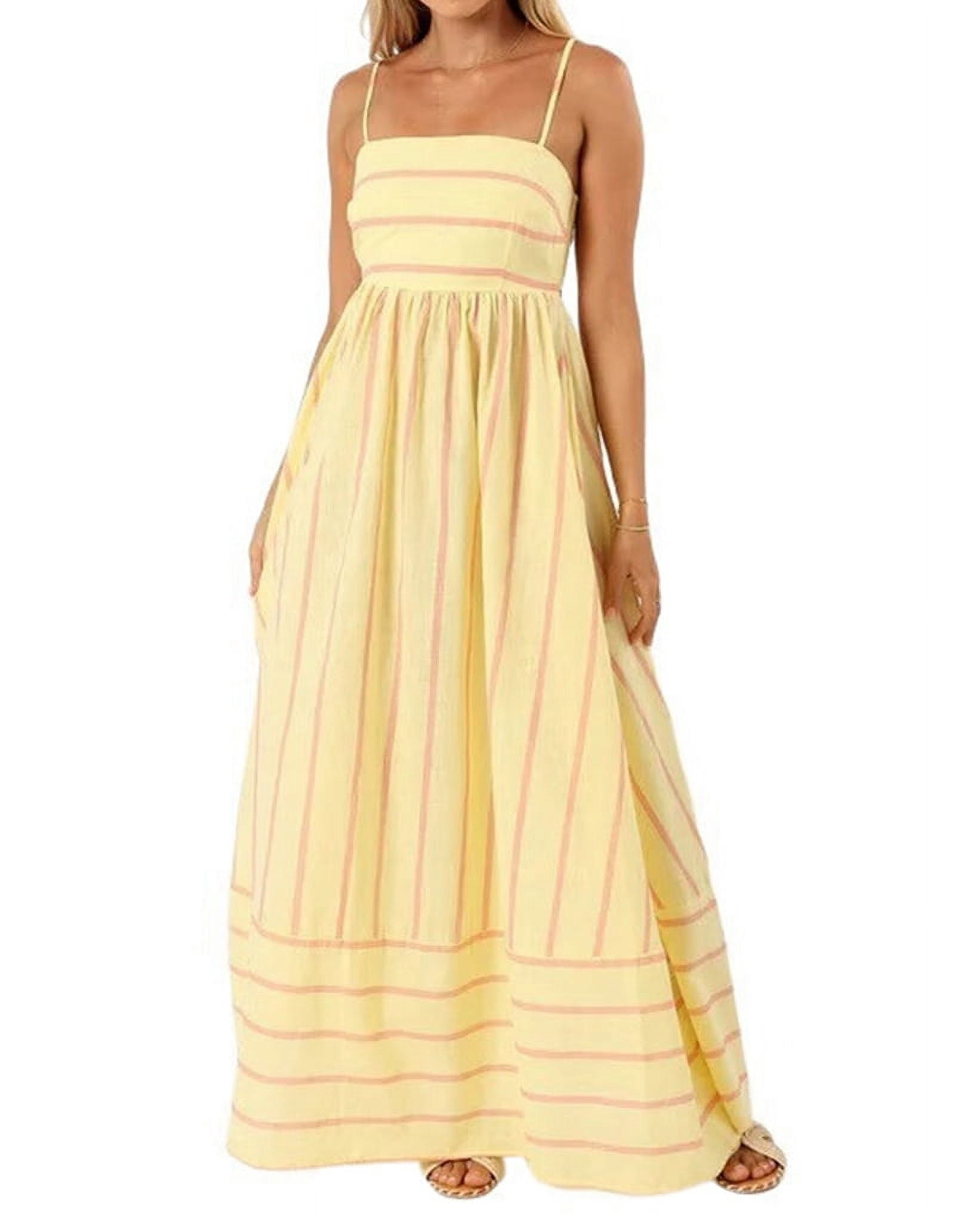 Utcoco Damen Sommer Maxikleid – Gestreift, Rückenfrei, Mit Spaghettiträgern & Ausschnitt, Lässig-flowig