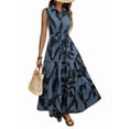 thumbnail image 1 of Dycnvjo Women'S Summer Floral Maxi Dress Button Up Collar Tie Waist Tiered Ruffle Sleeveless Boho Dresses Blue L, 1 of 7