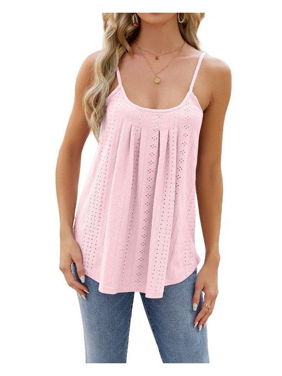 Dycnvjo Women'S Tank Tops Sleeveless Summer Top Spaghetti Strap Spring Shirt Loose Fit Beach Vacation 2025 Casual Light Pink S