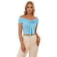 thumbnail image 1 of Dycnvjo Women Short Sleeve 3D Flower Tie Front Top Light Blue M, 1 of 8
