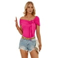 thumbnail image 1 of Dycnvjo Women Short Sleeve 3D Flower Tie Front Top Rose Red XL, 1 of 7