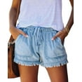 thumbnail image 1 of Dycnvjo Womens Roll Up Stretchy Denim Shorts Elastic Waist Drawstring Comfy Short Pants Light Blue XXL, 1 of 5