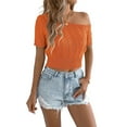 thumbnail image 1 of Womens Summer Tops Crochet Sweaters Resort Wear Short Sleeve Hollow Out Knit Tops 2025 Beach Coverup Orange Color L, 1 of 8