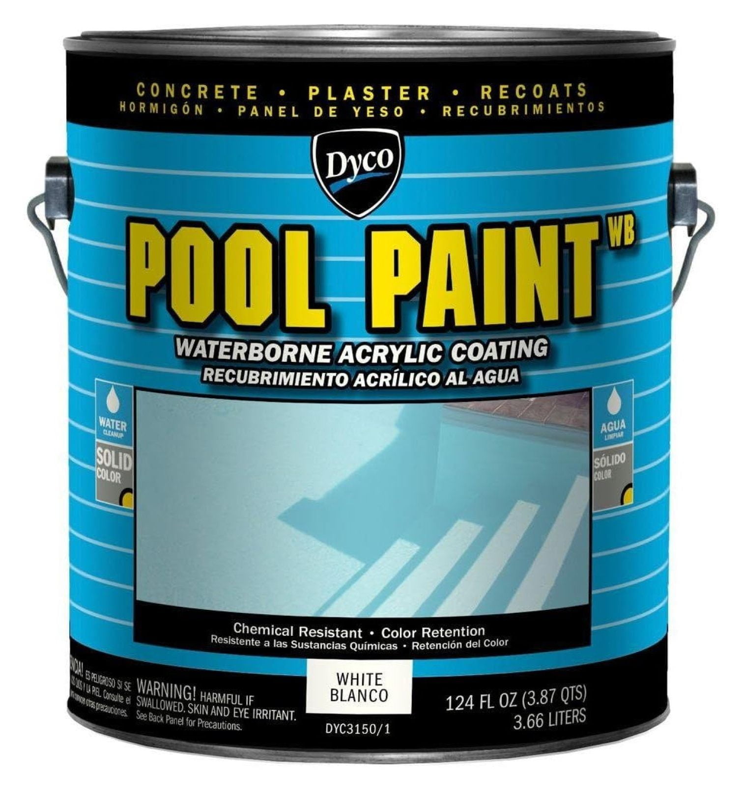 Dyco Waterborne Pool Paint, White, 1 Gallon, Resistant to UV, Water, Salt, Chemicals, Fading, Cracking & More, Seals Hairline Cracks, Lasts 5-8 Years