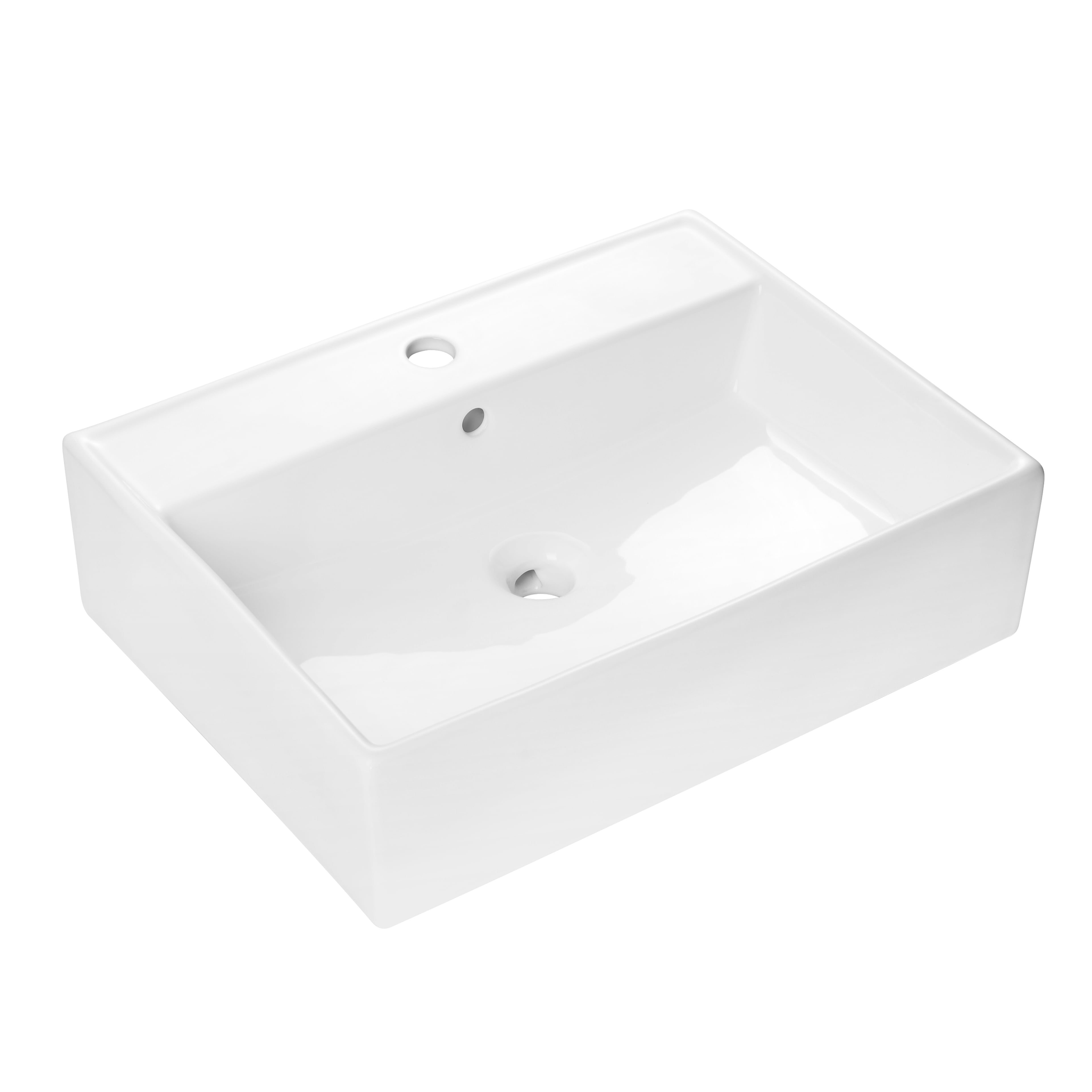 Glossy White Ceramic Rectangular Above-Counter Bathroom Sink