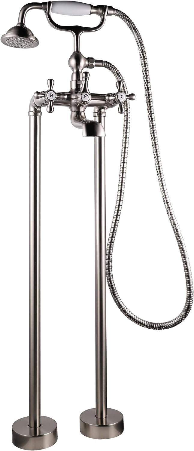 Nickel Freestanding Tub Filler Faucet with Hand Shower