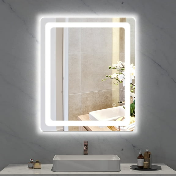 Dyconn Faucet Egret Tri-Color Horizontal/Vertical Wall Mounted Backlit LED Bathroom Vanity Mirror with Touch ON/OFF Dimmer & Anti-Fog Function (30" W X 36" H)